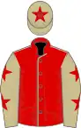 Red, beige seams, beige sleeves, red stars, beige cap, red star