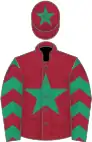 Maroon, emerald green star, emerald green sleeves, maroon chevrons, maroon cap, emerald green star