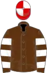 Brown, white hooped sleeves, red and white quartered cap