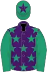 Purple, emerald green stars and sleeves, emerald green cap, purple star
