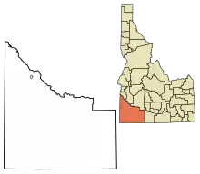 Location of Homedale in Owyhee County, Idaho.