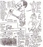 A cartoon showing a man with exaggerated spectacles.