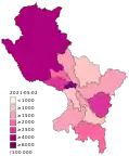 Confirmed cases of COVID-19 per 100,000 inhabitants by province of Cuzco.