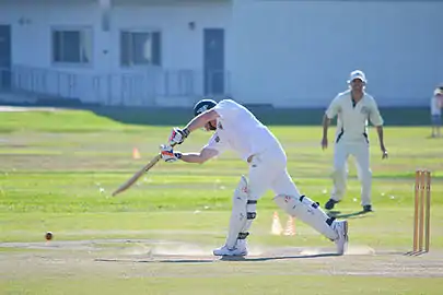 Pete Carson pictured batting on an end of season trip to play Beverly Hills Hollywood CC