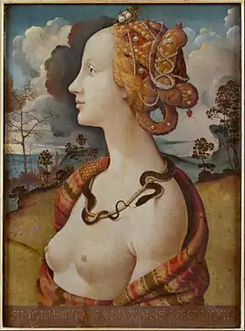 Portrait of a blonde woman with bare breasts