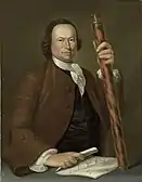 Portret van een officier ter zee met een kustkaart en een verrekijker in de hand (1760)