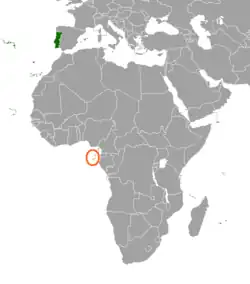 Map indicating locations of Portugal and São Tomé and Príncipe