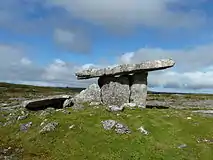 Poulnabrone dolmen, a Neolithic portal tomb about 1 kilometre (0.62&nbsp;mi) north of Caherconnell ringfort.