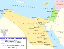 Ptolemaic Egypt circa 235 BC. The green areas were lost to the Seleucid Empire thirty five years later.