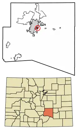 Location of the Blende CDP in Pueblo County, Colorado.