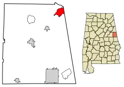 Location of Graham in Randolph County, Alabama.