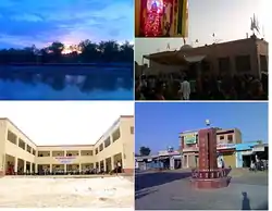 Clockwise from top: Sunset view on canal, Baba Ramdev Temple during a fair, Rawla Mandi 's first college M J Kumheriya college, Shaheed Smarak (Martyr's memorial) at Rojhri Chowk; it is built in the memory of persons who died during farmer's movement in 2004