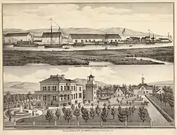 Landing and residence of Captain William Roberts, as illustrated in Thompson and West's 1878 New Historical Atlas of Alameda County
