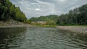 A rocky salmon river.
