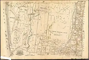 Sepia-toned historical map labeled "Part of Ward 23 New York City" Some areas show existing streets, buildings, and railroads. Other areas only show proposed future streets, with a largely open area labeled "New York Drivers Club".