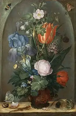 Version by Roelant Savery with the same flaming tulip and pink rose