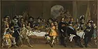 Painting by Johannes Spilberg (1650) showing a banquet in the Voetboogdoelen with a section of the civic guard commanded by Jan and Gijsbert van de Poll