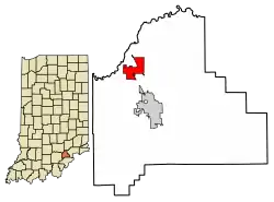 Location of Austin in Scott County, Indiana.