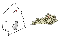 Location of Sadieville in Scott County, Kentucky.
