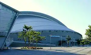 Outdoor view of the Sekisui Heim Super Arena in Rifu