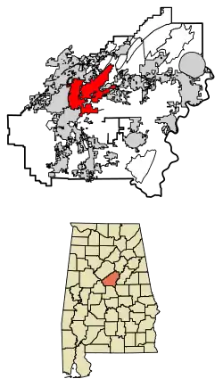 Location of Pelham in Shelby County, Alabama.