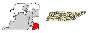 Location of Collierville in Shelby County, Tennessee