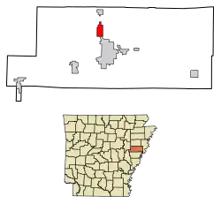 Location of Caldwell in St. Francis County, Arkansas.