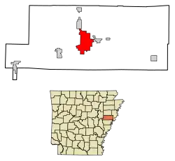 Location of Forrest City in St. Francis County, Arkansas