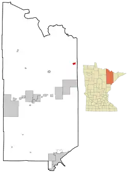 Location of the city of Elywithin Saint Louis County, Minnesota