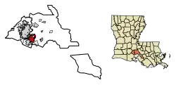 Location of Broussard in Lafayette and St. Martin Parish, Louisiana.