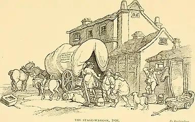 Passengers board the Kendal Fly - after Thomas Rowlandson, 1816