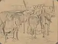 Konie przy żłobie (Horses at the Crib), study in pencil on paper, ca 1880 (National Museum in Warsaw)