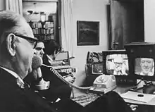 Image 23Swedish Prime Minister Tage Erlander using an Ericsson videophone to speak with Lennart Hyland, a popular TV show host (1969) (from History of videotelephony)