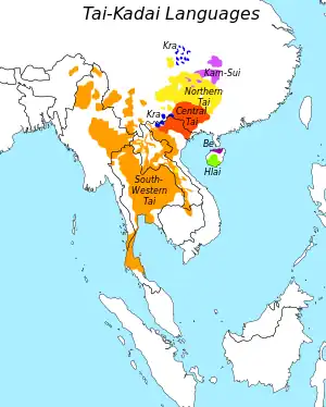 Distribution of Tai–Kadai languages