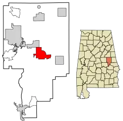 Location of Dadeville in Tallapoosa County, Alabama.