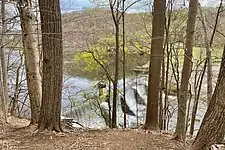 Trailside view of Lake Solitude and Waterfall in High Bridge