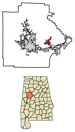 Location of Brookwood in Tuscaloosa County, Alabama.