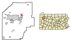 Location of Rouseville in Venango County, Pennsylvania.