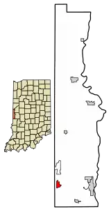 Location of Blanford in Vermillion County, Indiana.