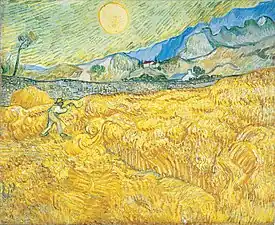 Wheat Field behind Saint-Paul with Reaper, September 1889, Museum Folkwang, Essen (F619)