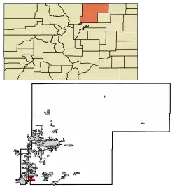 Location of the City of Dacono in Weld County, Colorado