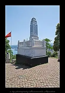 Mausoleum overlooking the Black Sea with flag of Turkey flying nearby