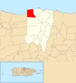 Location of Yeguada within the municipality of Vega Baja shown in red