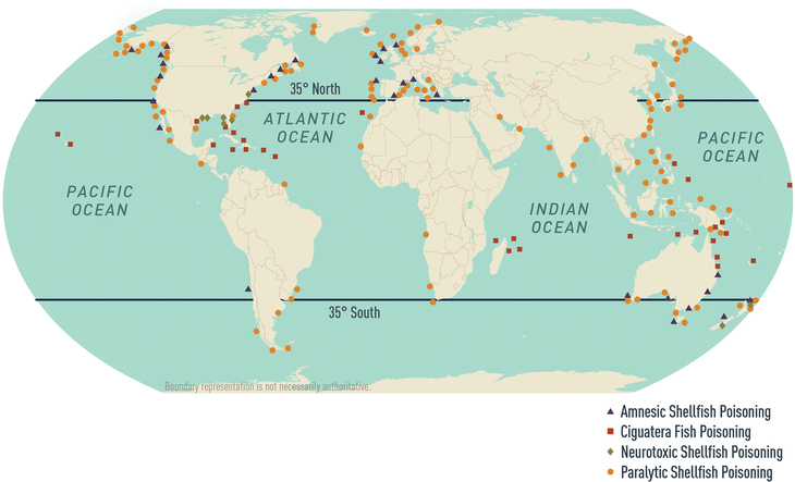 Map 4-01: Worldwide distribution  of selected seafood poisonings
