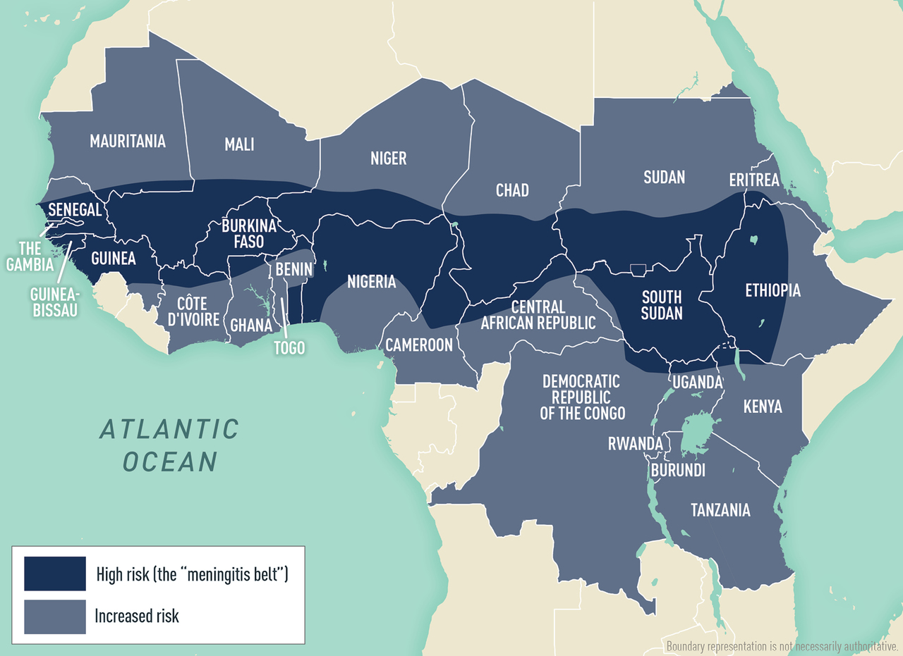 Map 5-01 The meningitis belt & other areas at risk for  meningococcal meningitis epidemics