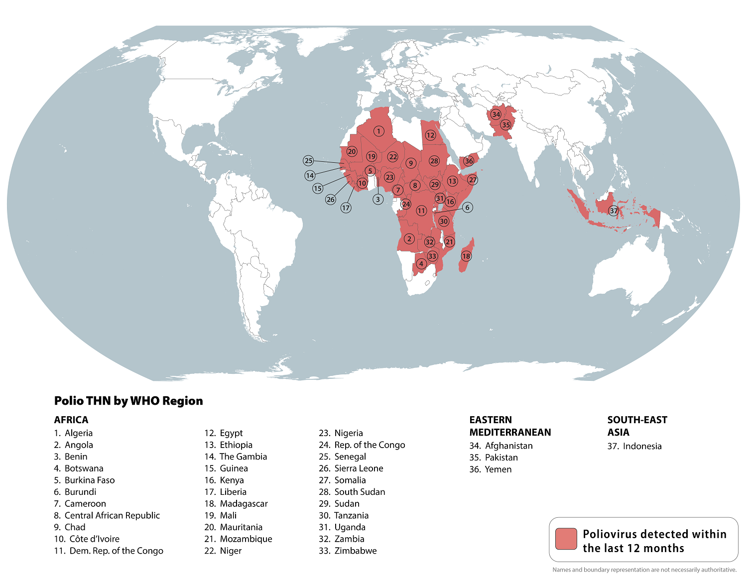 Map: Countries where poliovirus has been detected within last 12 months